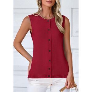 Brand New PrettyGarden Red Button-Up Knit Sweater Vest